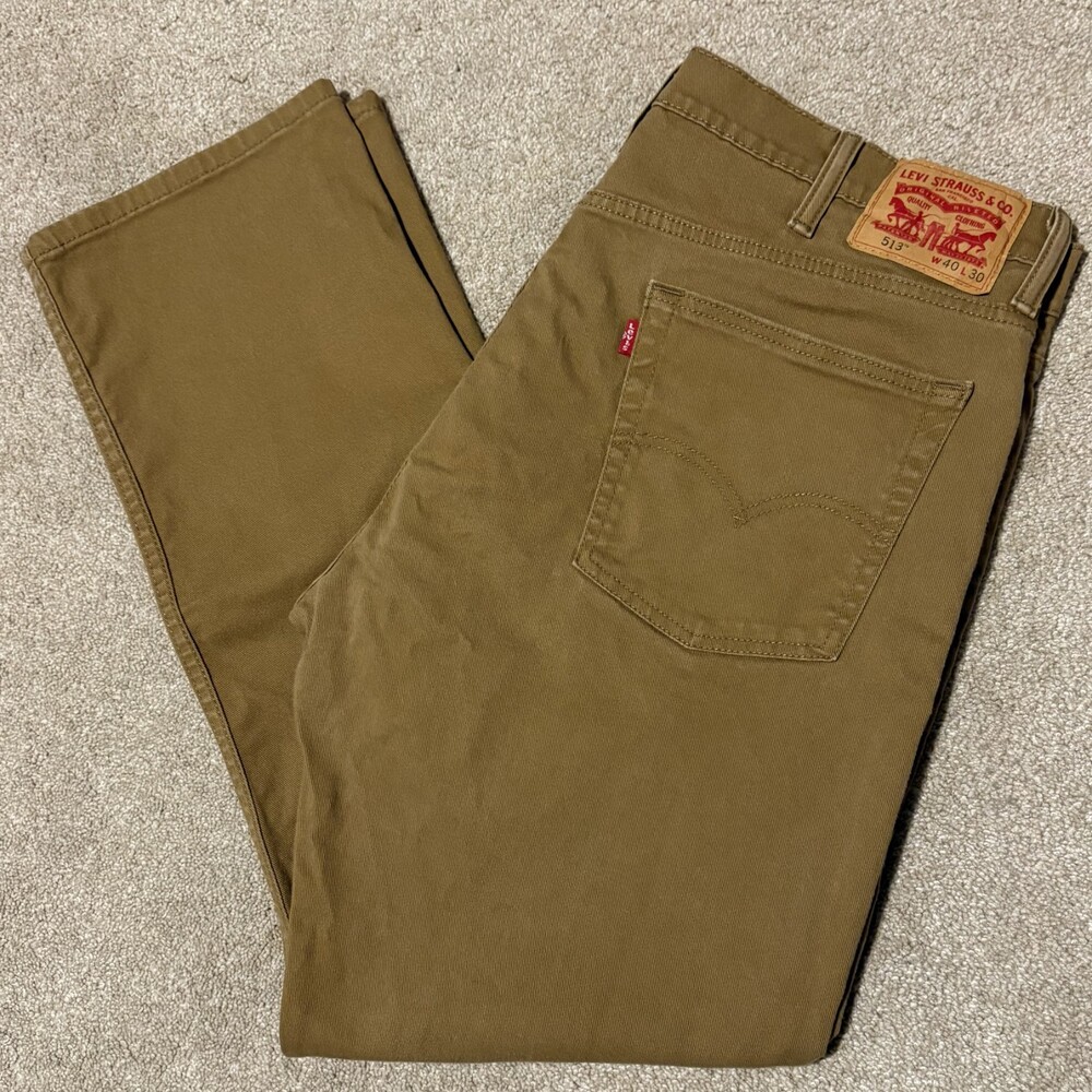 Levi's 513 Jeans Slim Straight Stretch Mens 40x30 Beige Khaki Denim Pants Casual